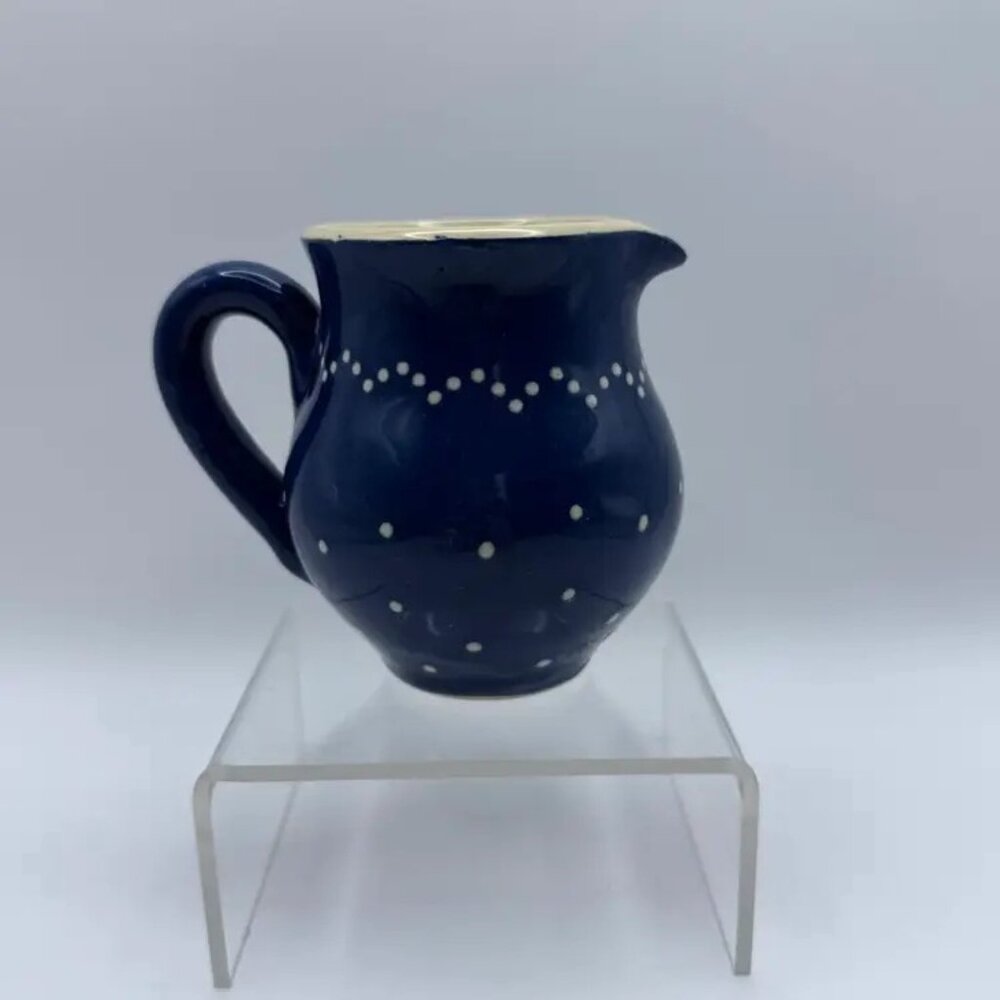 Vtg German Burgel Keramik Colbalt Blue White Polka Dot Creamer Pitcher - Picture 3 of 6